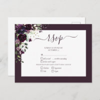 Plum Purple Floral Script Wedding RSVP