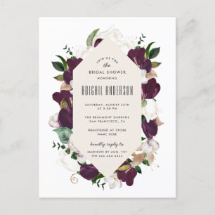 Invitation Carte Postale Plum violet Fête des mariées de couronne de fleurs