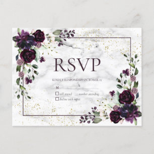 Invitation Carte Postale Plum violet or marbre Mariage de automne Pas de me
