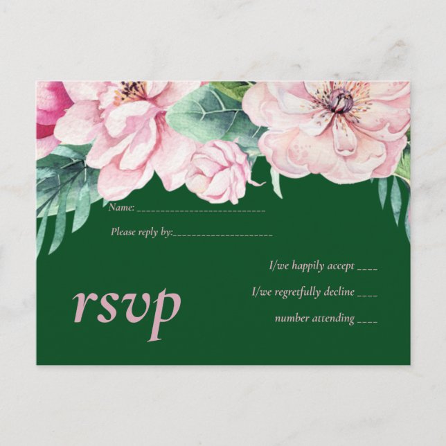 Invitation Carte Postale Plutôt rose Floral Vert Feuille Budget Mariage (Devant)