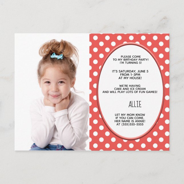 Invitation Carte Postale Poche rouge et blanc Point Anniversaire Photo Invi (Devant)