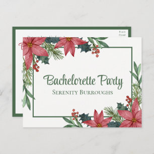 Invitation Carte Postale Poinsettia Noël Rouge Floral Bachelorette Party