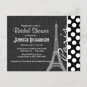 Invitation Carte Postale Point Polka Noir & Blanc, Points ; Paris