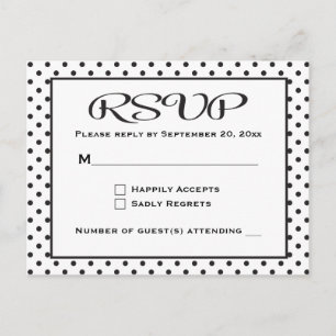 Invitation Carte Postale Pois RSVP Mariage noir et blanc / Parti