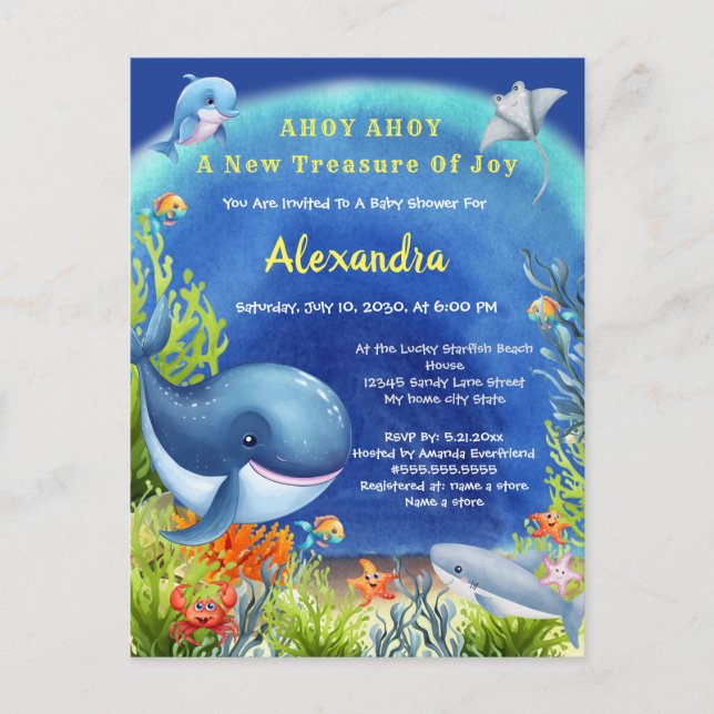 Invitation Carte Postale Poisson tropical sous la mer Baby shower bébé (Devant)