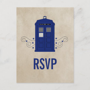 Invitation Carte Postale Police Box RSVP Postcard v6