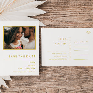 Invitation Carte Postale Police D'Or Minimaliste Moderne Photo Enregistrer