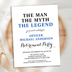 Invitation Carte Postale Police Legend Thin Blue Line Retirement Party