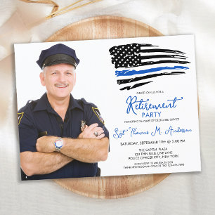 Invitation Carte Postale Police Ligne Bleue Mince Personnaliser Photo Retra