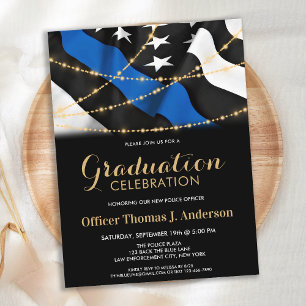 Invitation Carte Postale Police Officier Parti de Graduation Ligne Bleue Mi
