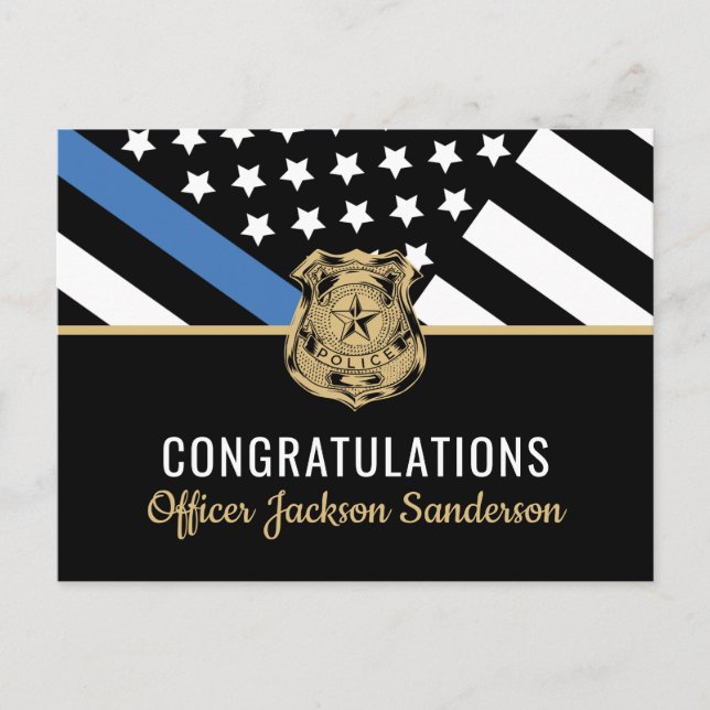 Invitation Carte Postale Police Retraite Ligne bleue Drapeau Application de (Devant)