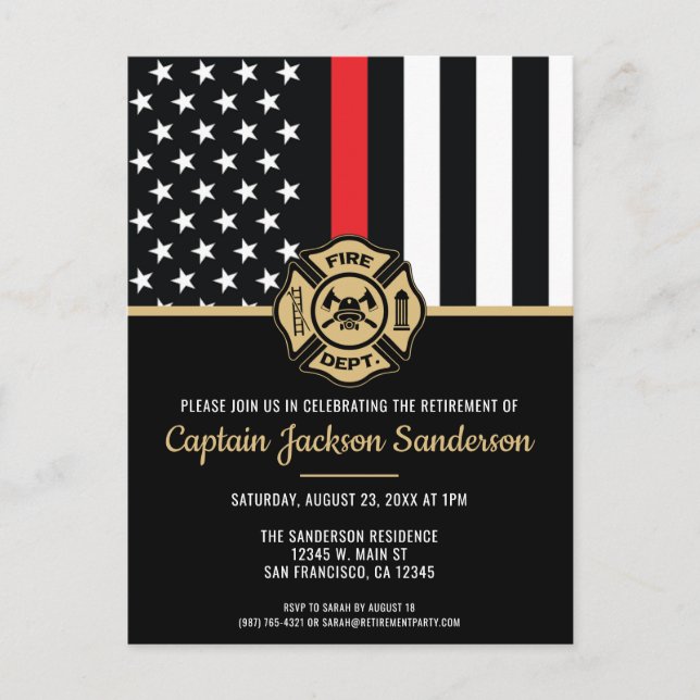 Invitation Carte Postale Pompier Pompier Service de retraite pompier (Devant)