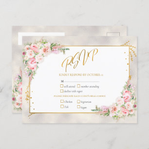 Invitation Carte Postale Pony rose Floral Or Script & Frame RSVP