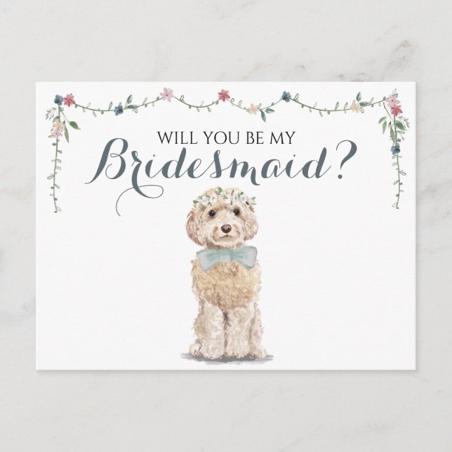 Invitation Carte Postale Poodo Boo Dog Bridal Party Be My Bridesmaid (Devant)