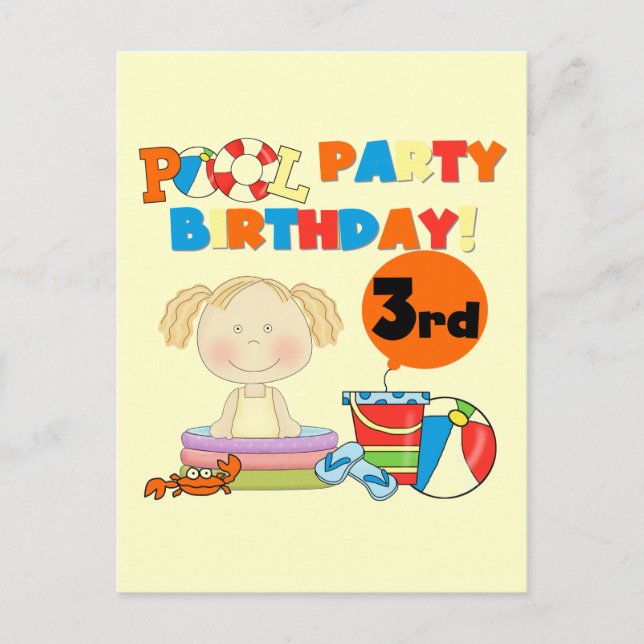 Invitation Carte Postale Pool Party 3e anniversaire T-shirts et cadeaux (Devant)