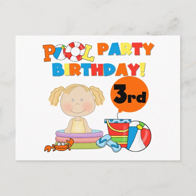 Invitation Carte Postale Pool Party 3e anniversaire T-shirts et cadeaux (Devant)