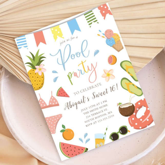 Invitation Carte Postale Pool Party for Girls Sweet 16 Anniversaire (Créateur téléchargé)