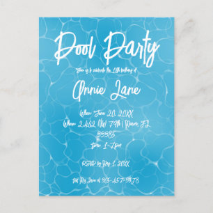 Invitation Carte Postale Pool Party Sweet 16 Eau Bleu Minimaliste Anniversa