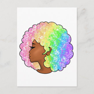 Invitation Carte Postale Portrait Afro Arc-en-ciel Pastel Groovy Rétro Bouc