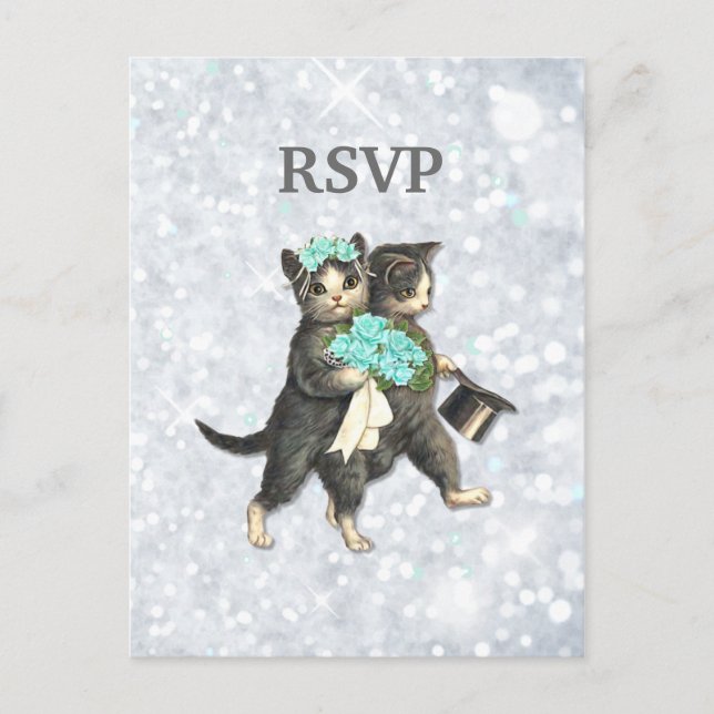 Invitation Carte Postale Posh Cats Mariage Argent Sparkle RSVP (Devant)