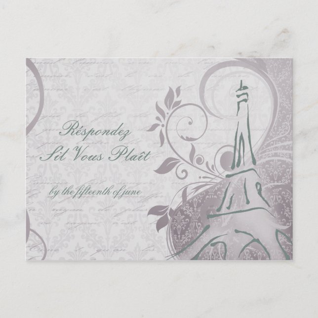 Invitation Carte Postale Poster rustique : Subtil Turquoise & Violet RSVP (Devant)