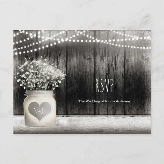 Invitation Carte Postale Pot Mason Jar & Respiration Bébé Mariage Rustique  (Devant)