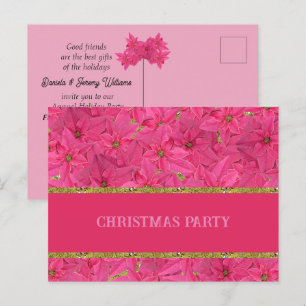 Invitation Carte Postale Potsettias Fuchsia, Noël personnalisé