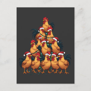 Invitation Carte Postale Poules sapin de Noël Joyeux Noël Drôle de Noël