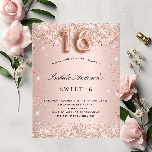 Invitation Carte Postale Poussière de fard à joues rose gold pailleté pour  (Créateur téléchargé)