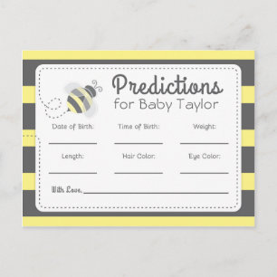 Invitation Carte Postale Prédictions de shower de bébé Bumblebee jaune et n