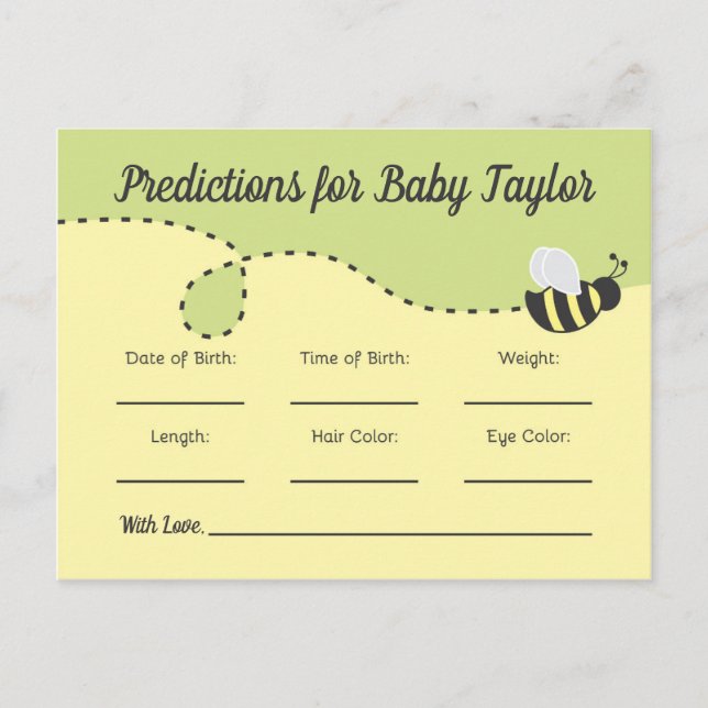 Invitation Carte Postale Prédictions de shower de bébé Bumblebee jaune et v (Devant)