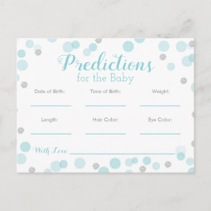 Invitation Carte Postale Prédictions pour Baby shower bébé jeu Blue Silver