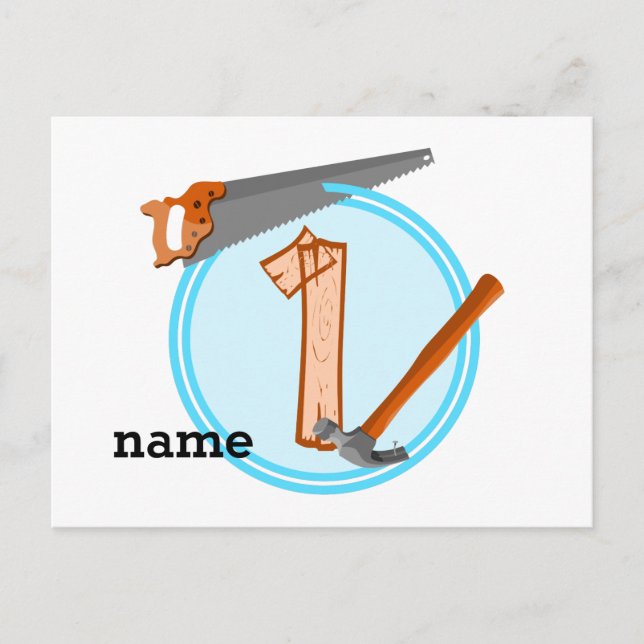 Invitation Carte Postale Premier anniversaire 1 an Outils Partie de constru (Devant)