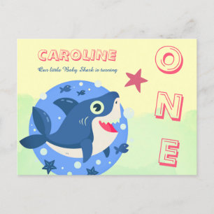 Invitation Carte Postale Premier anniversaire mignon petit requin océanique