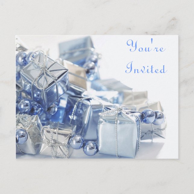 Invitation Carte Postale Présences bleues et perles (Devant)