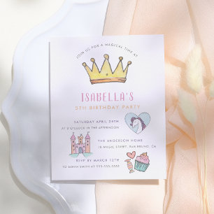 Invitation Carte Postale Princess Unicorn & Castle Fairytale Anniversaire