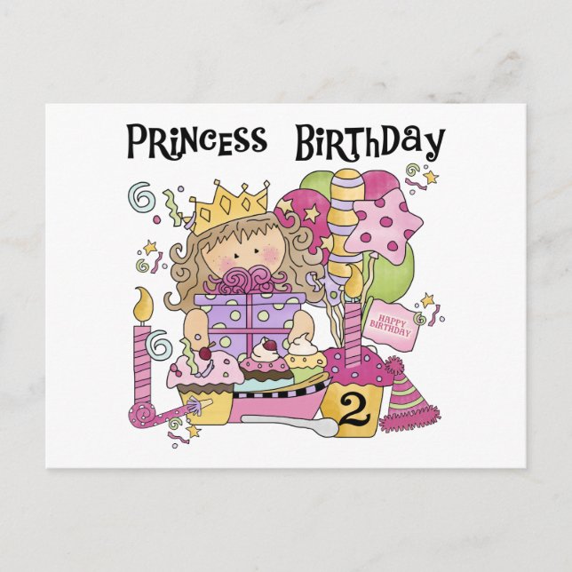 Invitation Carte Postale Princesse de fête 2e anniversaire Tshirts et cadea (Devant)
