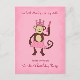 Invitation Carte Postale Princesse ęr anniversaire de singe