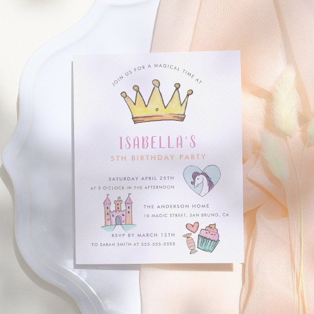 Invitation Carte Postale Princesse Licorne & Château Fête d'anniversaire Co (Créateur téléchargé)