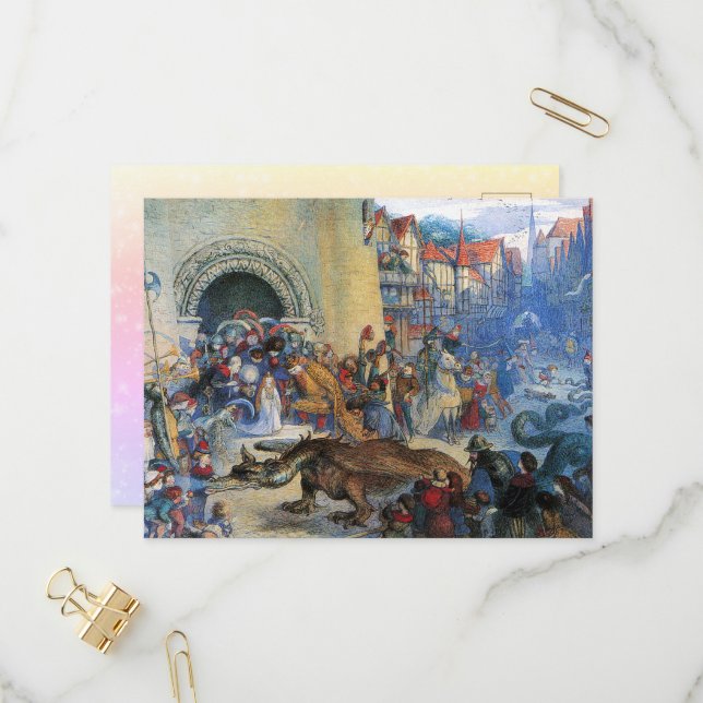 Invitation Carte Postale Princess's Birthday Dragon (Devant/Arrière en situation)