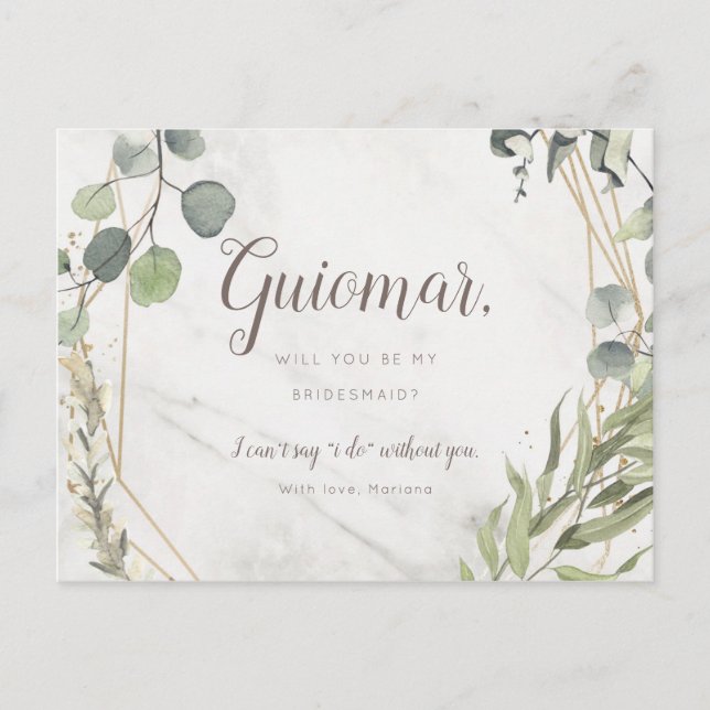 Invitation Carte Postale Proposer Bridesmaid Multi Photo Eucalyptus (Devant)