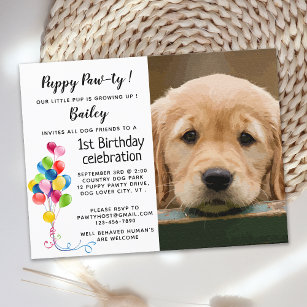 Invitation Carte Postale Puppy Pawty Animateur Photo Chien fête d'anniversa