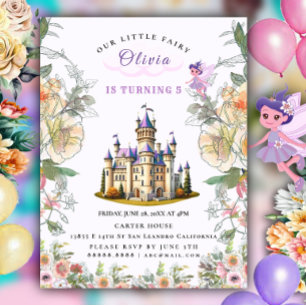 Invitation Carte Postale Purple Castle Fairytale Anniversaire Thème avec Fa
