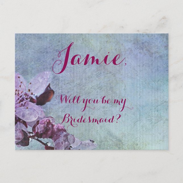 Invitation Carte Postale Purple Floral et bleu (Devant)