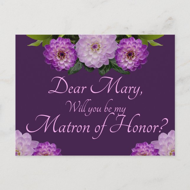 Invitation Carte Postale Purple Floral Serez-vous mon maître d'honneur ? (Devant)