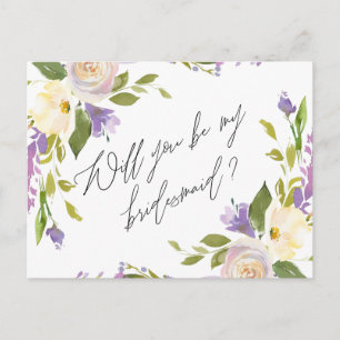 Invitation Carte Postale Purple Green Floral Be My Bridesmaid Proposition