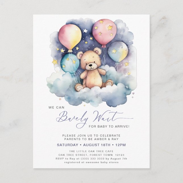 Invitation Carte Postale Purple Nous Pouvons Attendre Plus Tard Baby shower (Devant)
