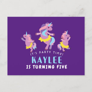 Invitation Carte Postale Purple Rose Danser Unicorn Enfants Anniversaire