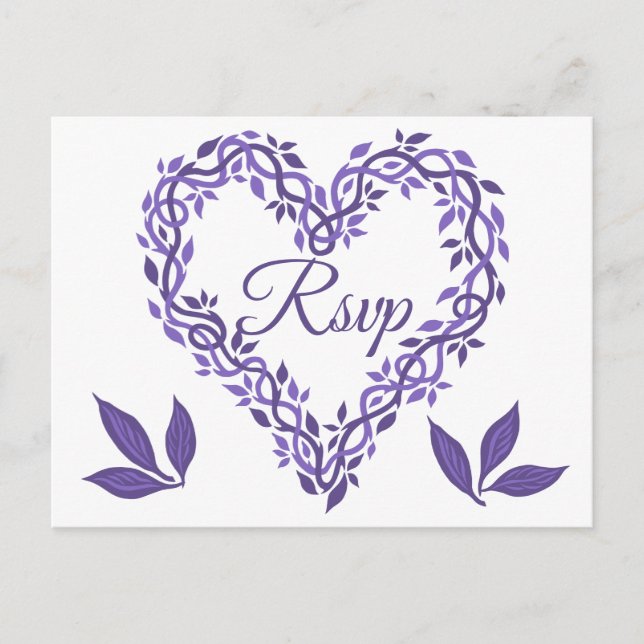 Invitation Carte Postale Purple Woodsy Mariage Ultra Violet RSVP Coeur (Devant)