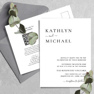 Invitation Carte Postale QR Code Tout en un moderne Typographie Mariage chi